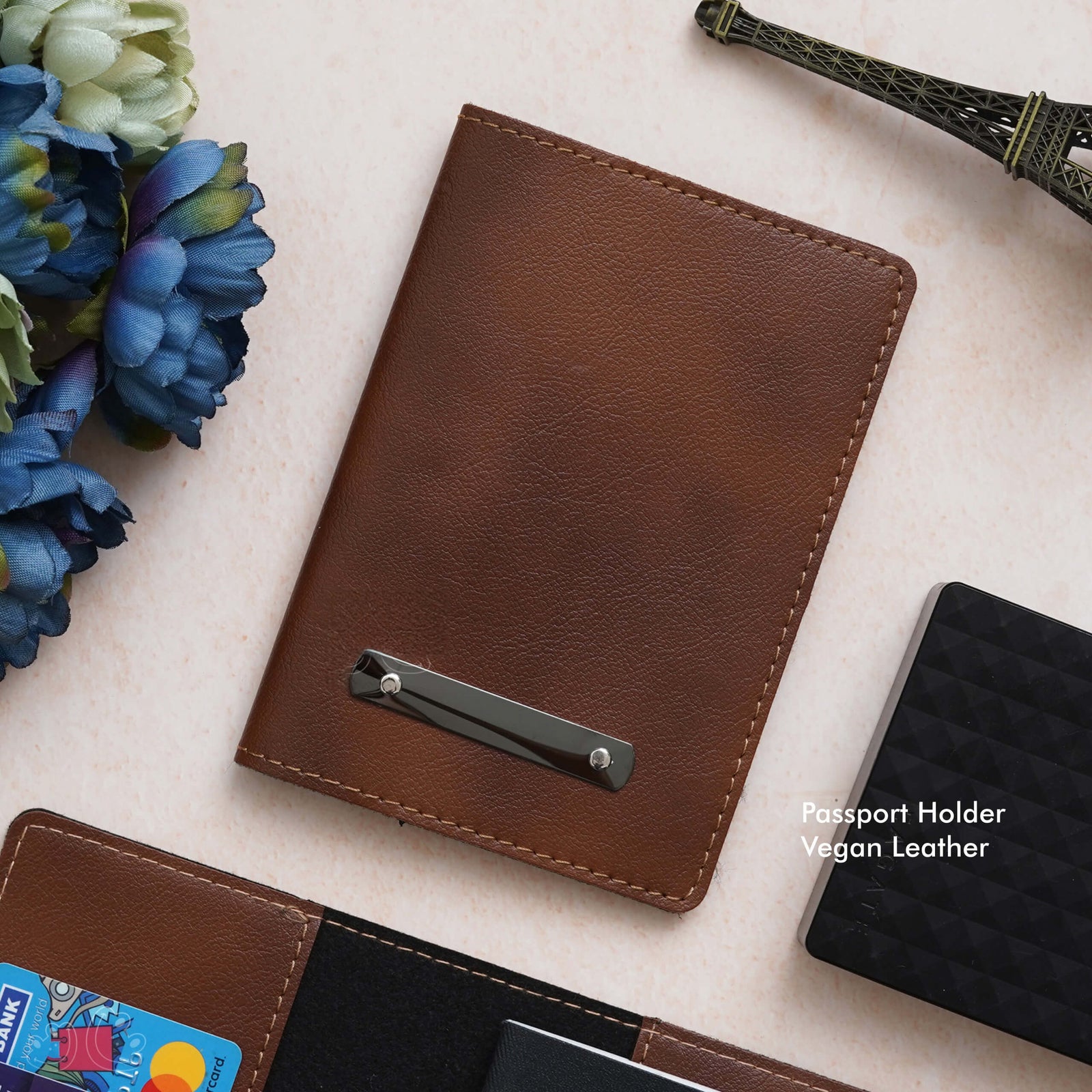Sleek Tan Vegan Leather Passport Holder - corporate gift by YuBingo