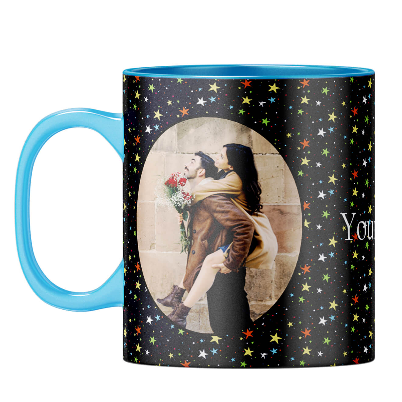 Stars and Photo Coffee Mug Light Blue