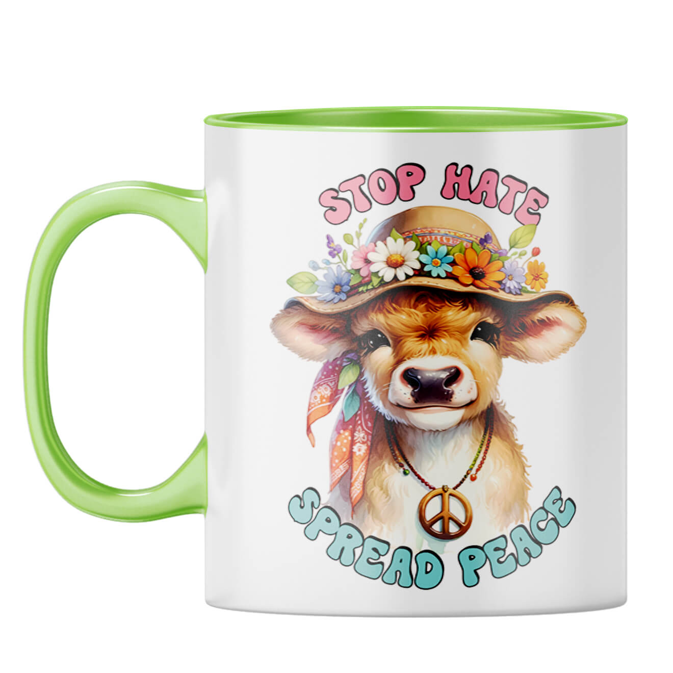 Stop Hate Spread Peace Coffee Mug Light Green