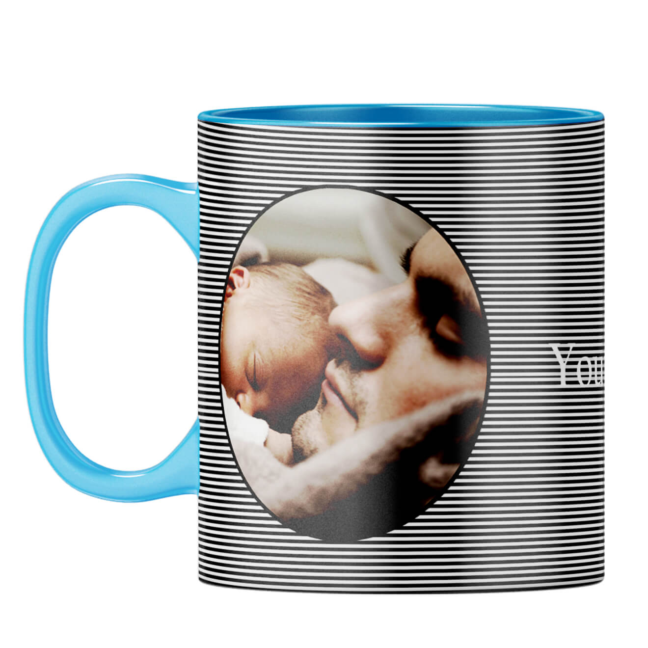 Stripes and Photo Coffee Mug Light Blue