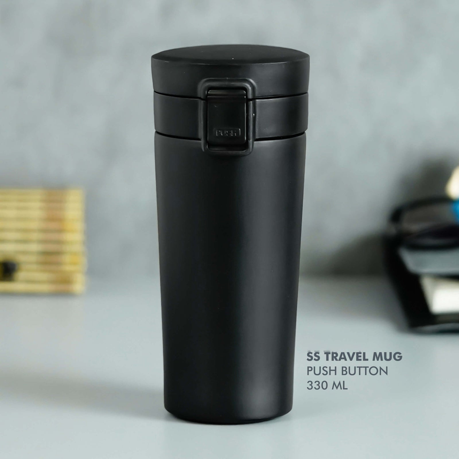 Stylish Black Stainless Steel Travel Mug with Push Button - 330 ML - product image 2