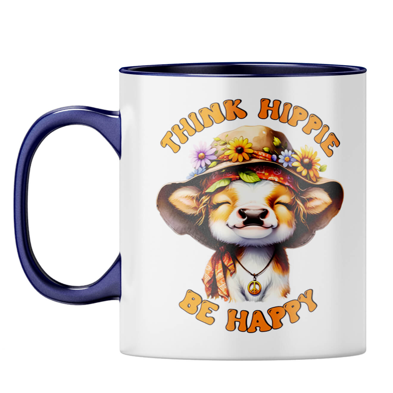 Think Hippy Be Happy Coffee Mug Dark Blue