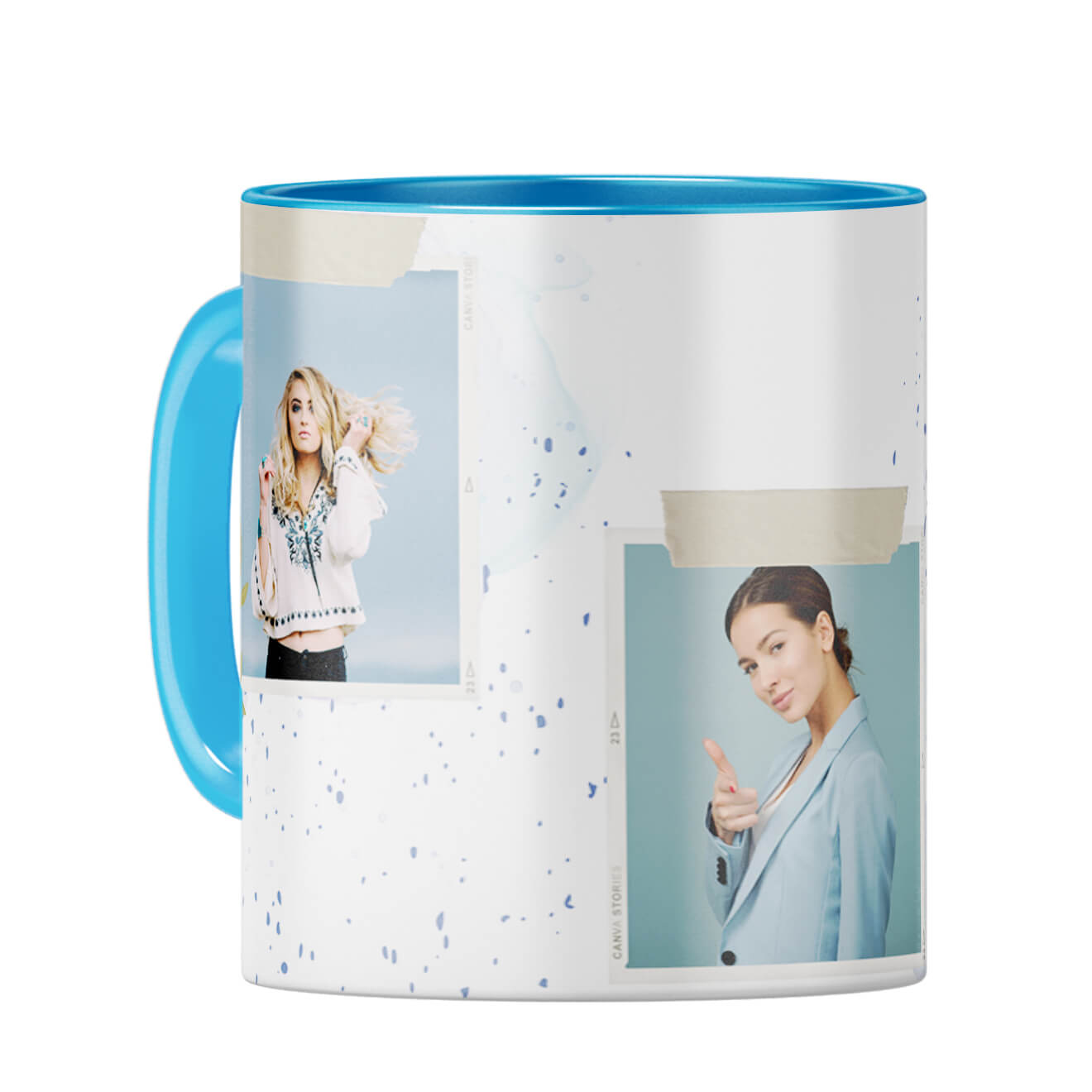 Three Special Photos Coffee Mug Light Blue