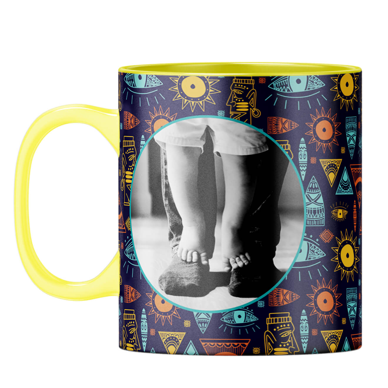 Traditional Pattern Photo Coffee Mug Yellow