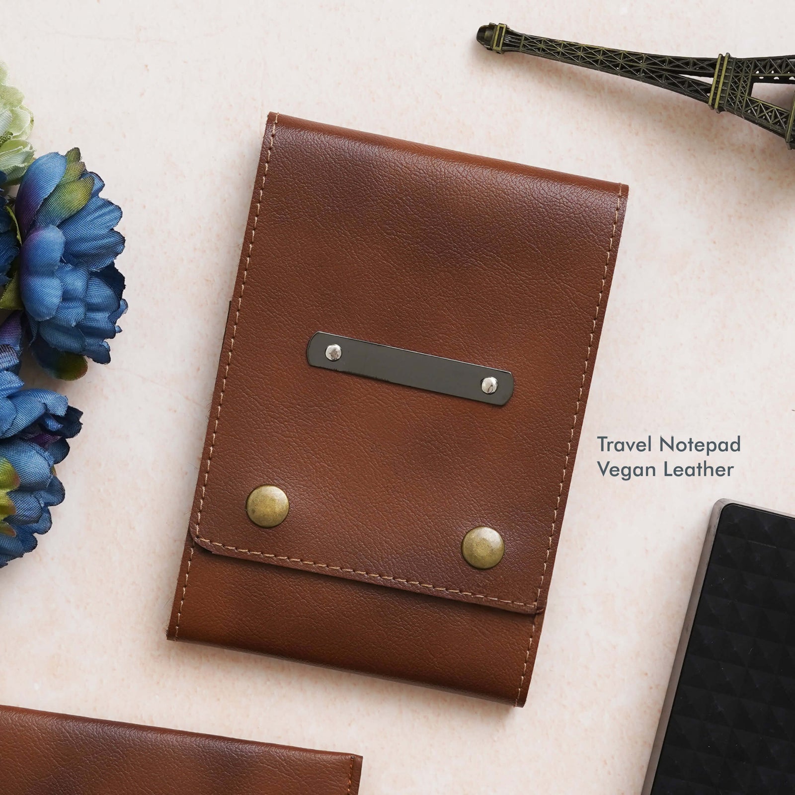 Travel in Style with our Tan Vegan Leather Travel Notepad - corporate gift by YuBingo