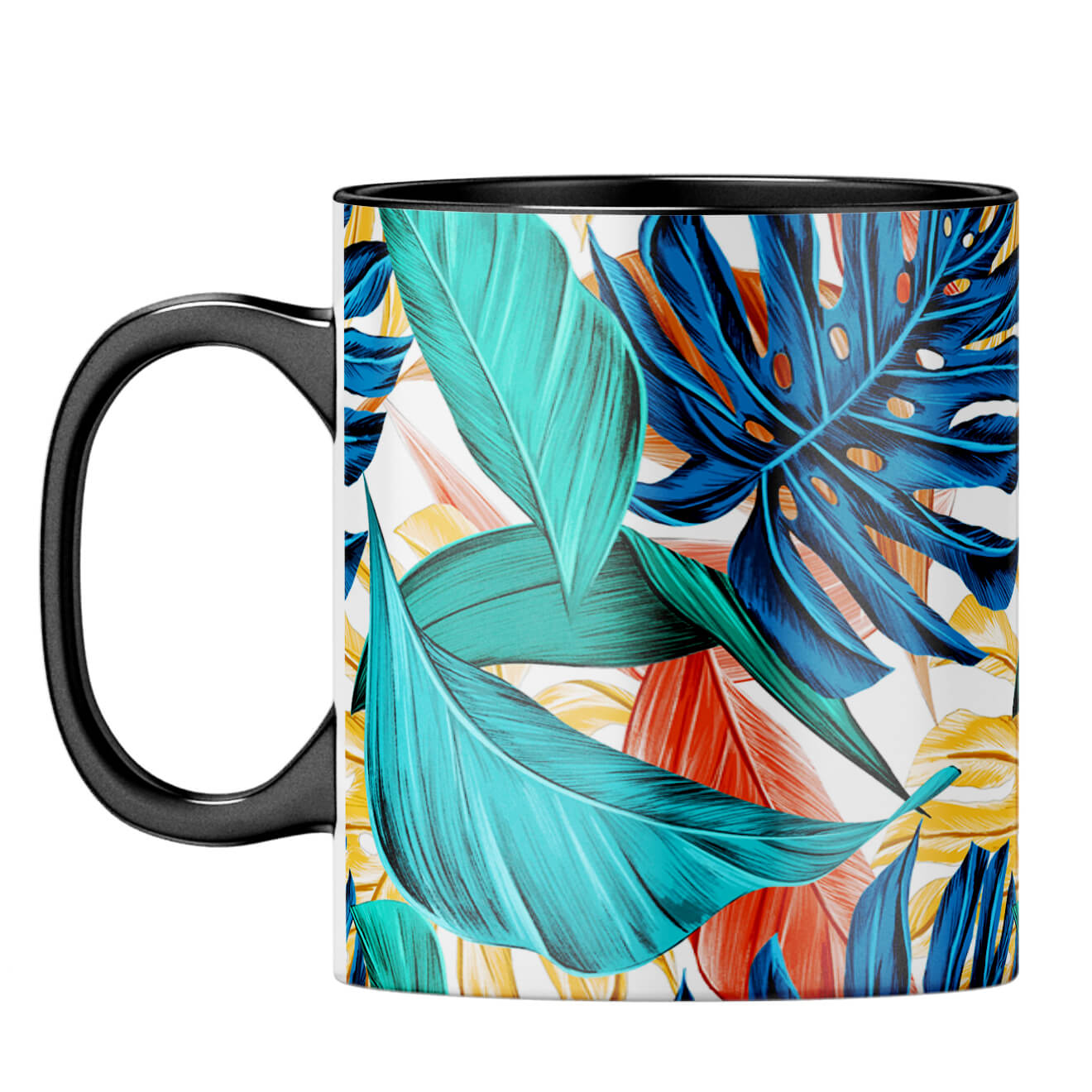 Tropical Leaves Designer Printed Coffee Mug Black