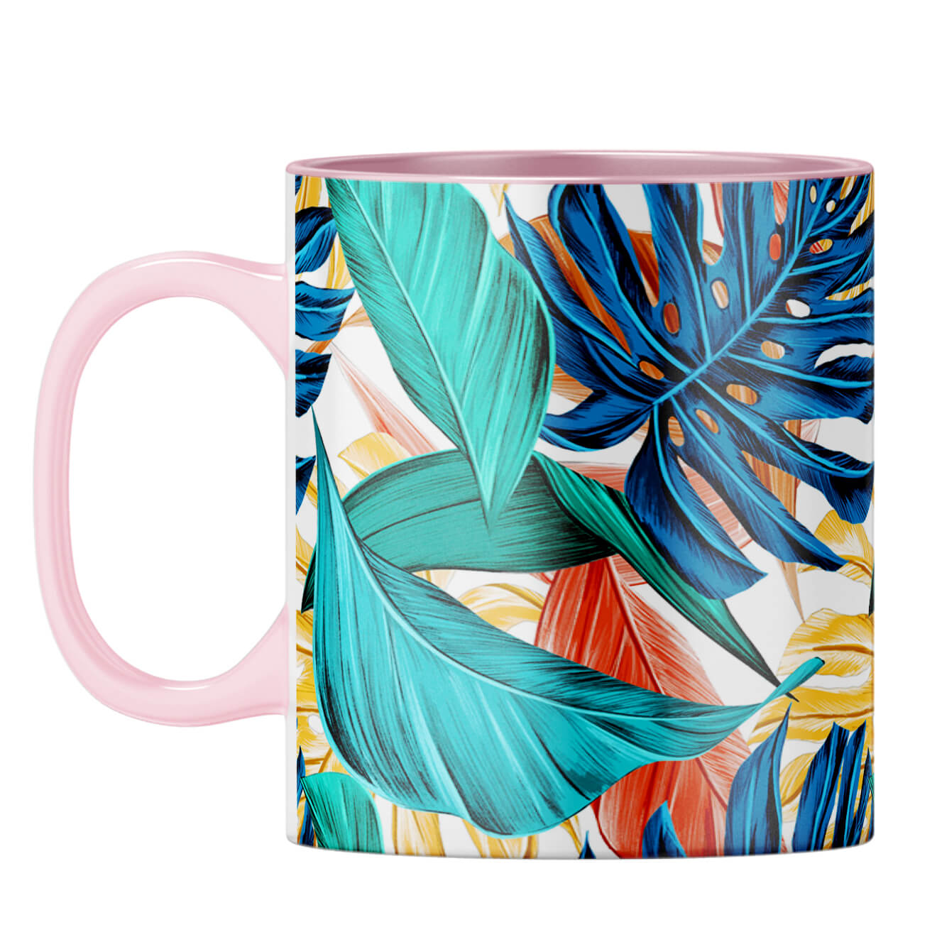 Tropical Leaves Designer Printed Coffee Mug Pink