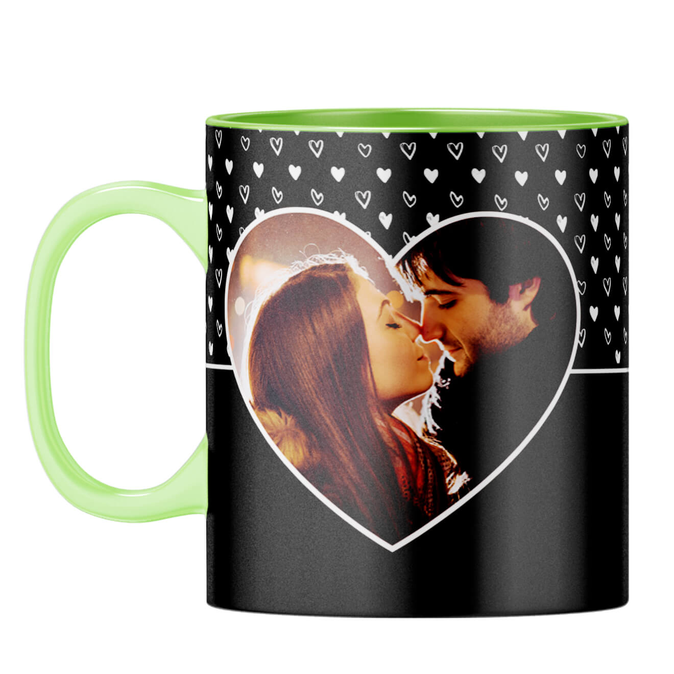 White Hearts Photo Coffee Mug Light Green