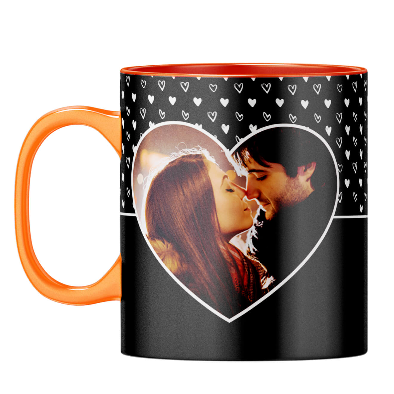 White Hearts Photo Coffee Mug Orange