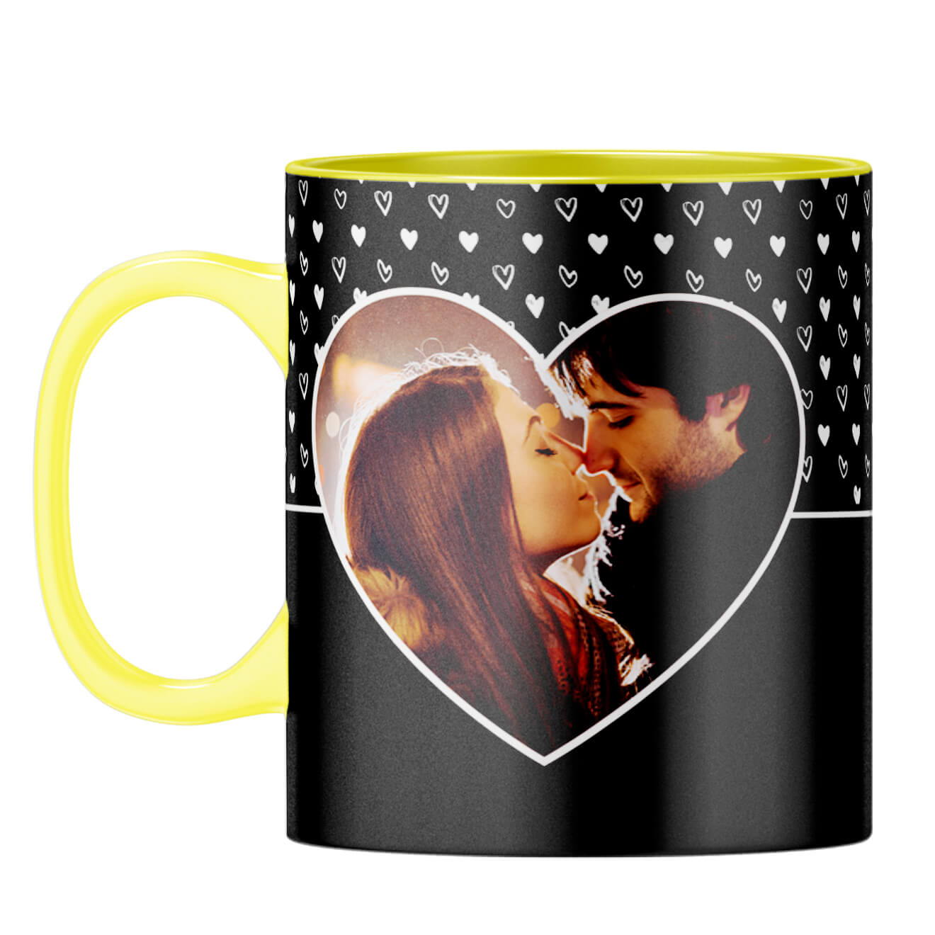 White Hearts Photo Coffee Mug Yellow