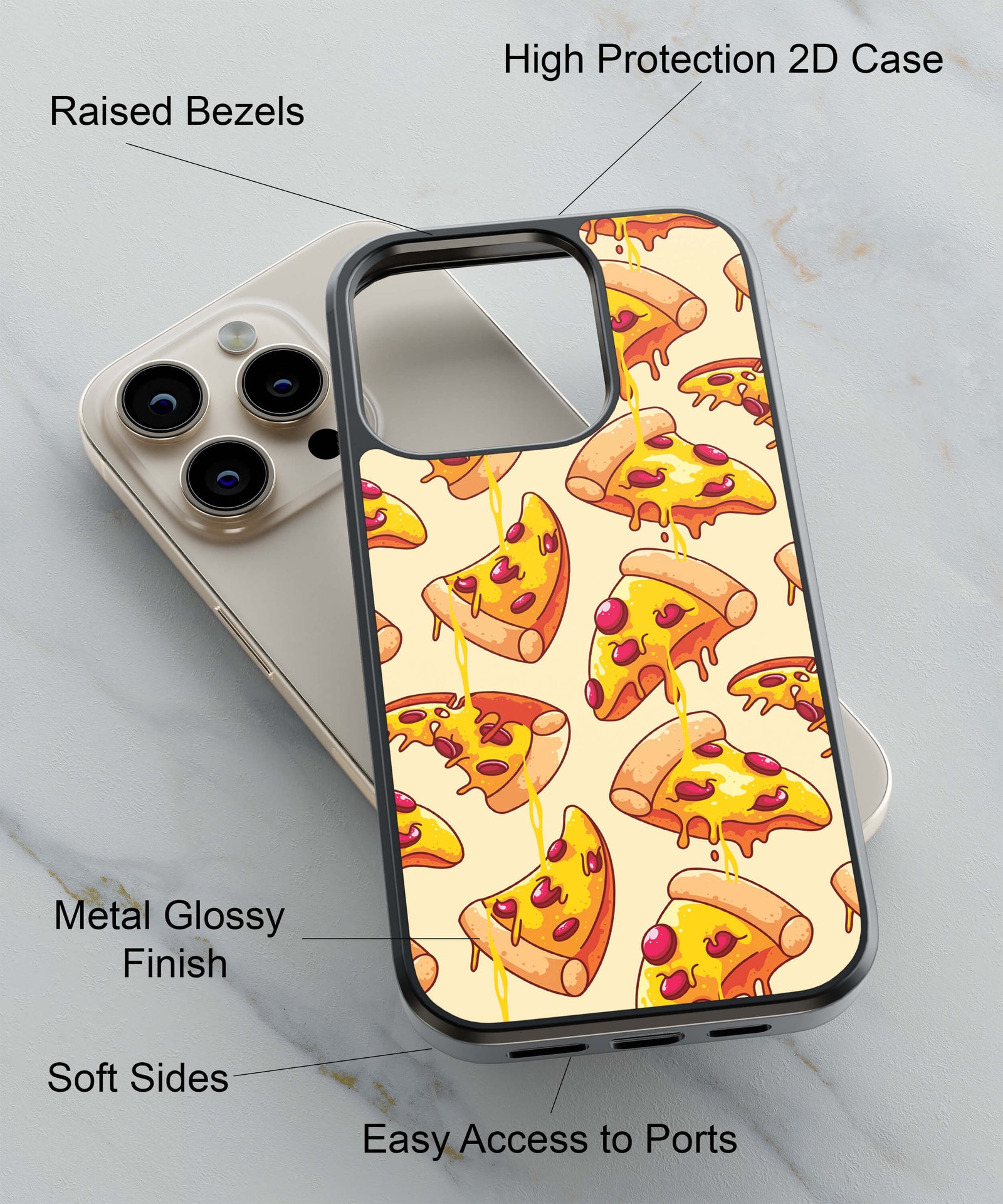Yummy Pizza Pattern Back Cover for 2D Hybrid TPU And Metal CaseIK0018Hybrid Metal TPU-Image 2