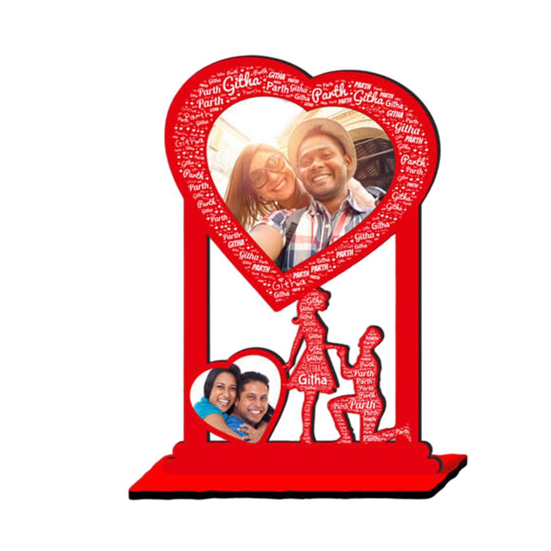 High Gloss Wood Cut Out Photo Frame with Love Mosaic Name