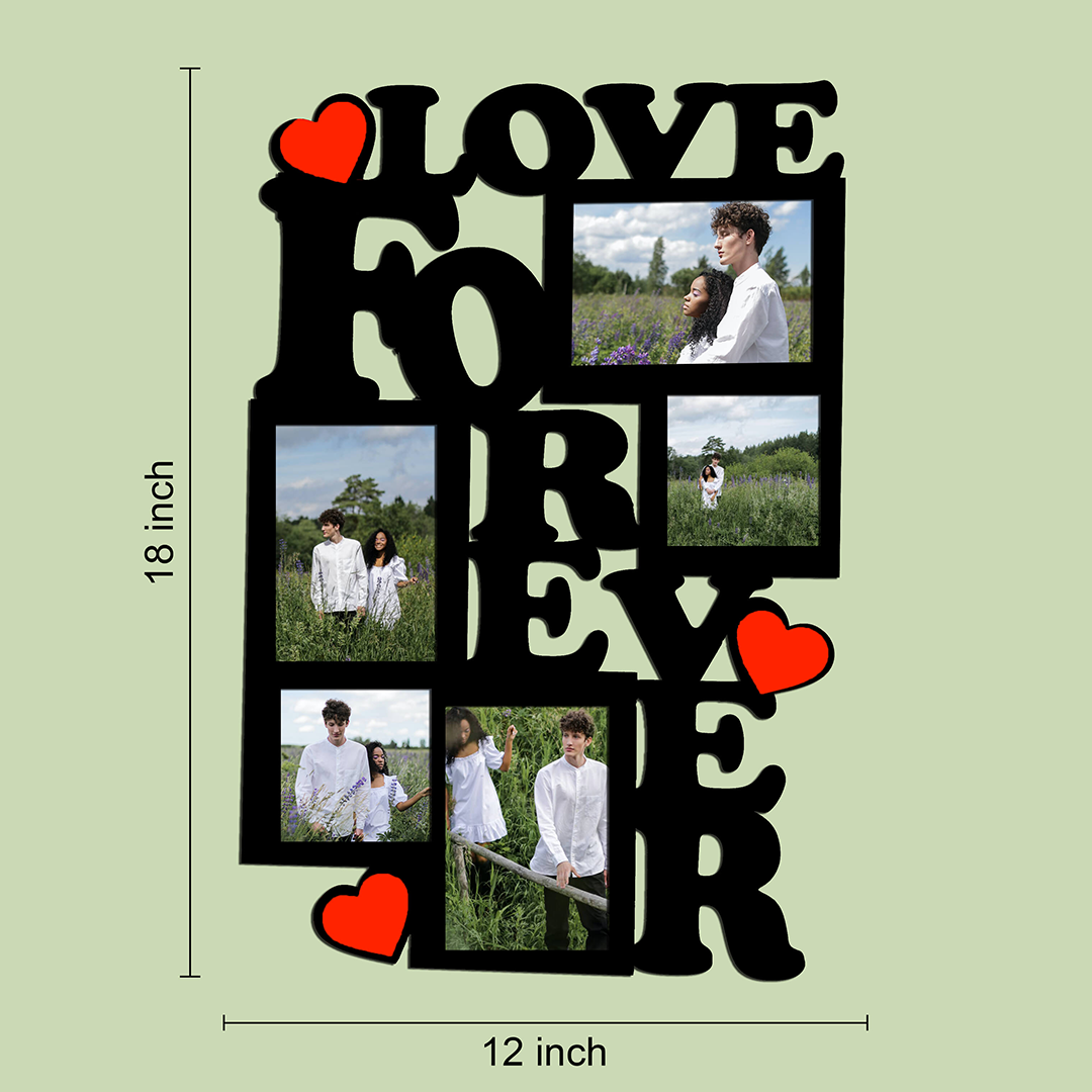 Laser Cut Photo Frame Love Forever Photos with Five Photos, MDF Wood, 12x18 Inches - corporate gift by YuBingo