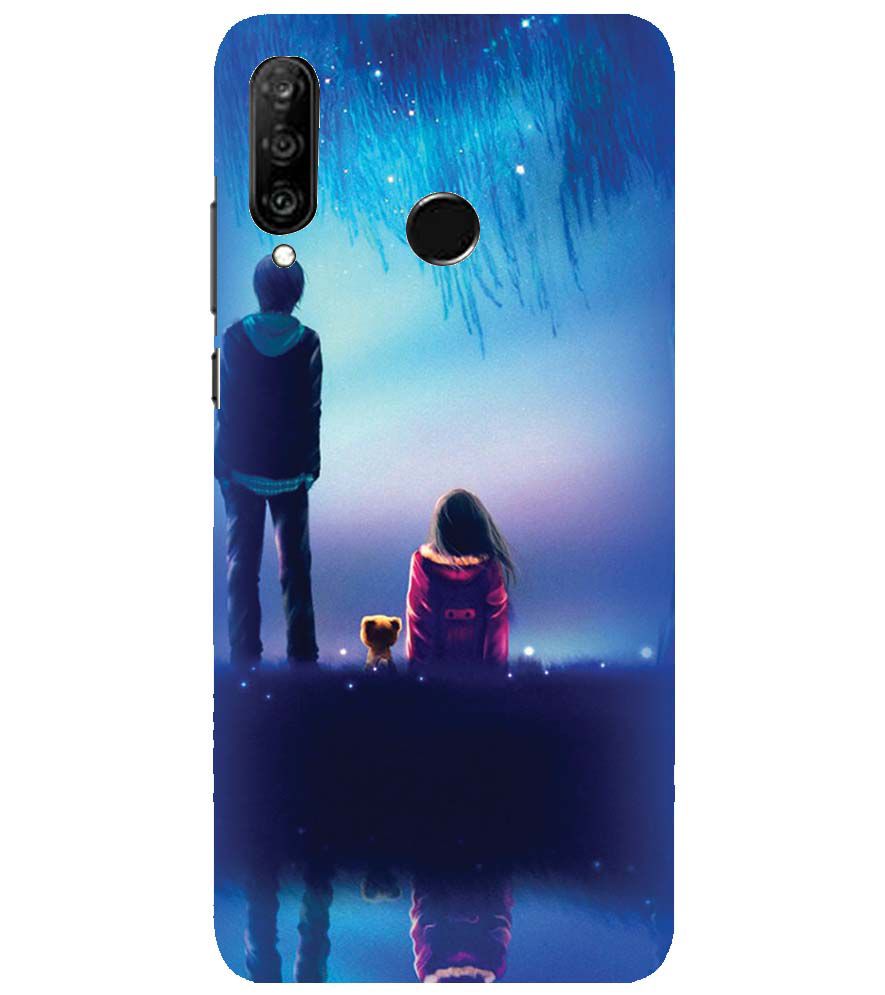 BT0106-A Girl And Boy With Blue Night Background Back Cover for Huawei nova 4e