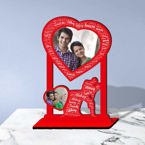 High Gloss Wood Cut Out Photo Frame with Mosaic Name Design - product image 2