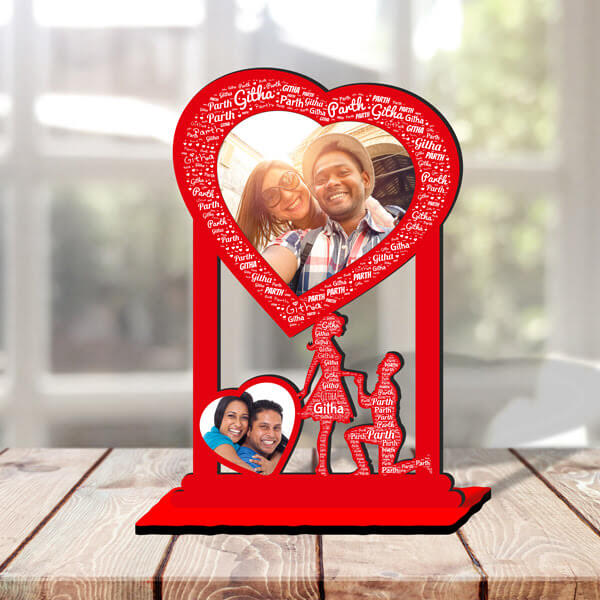 High Gloss Wood Cut Out Photo Frame with Love Mosaic Name