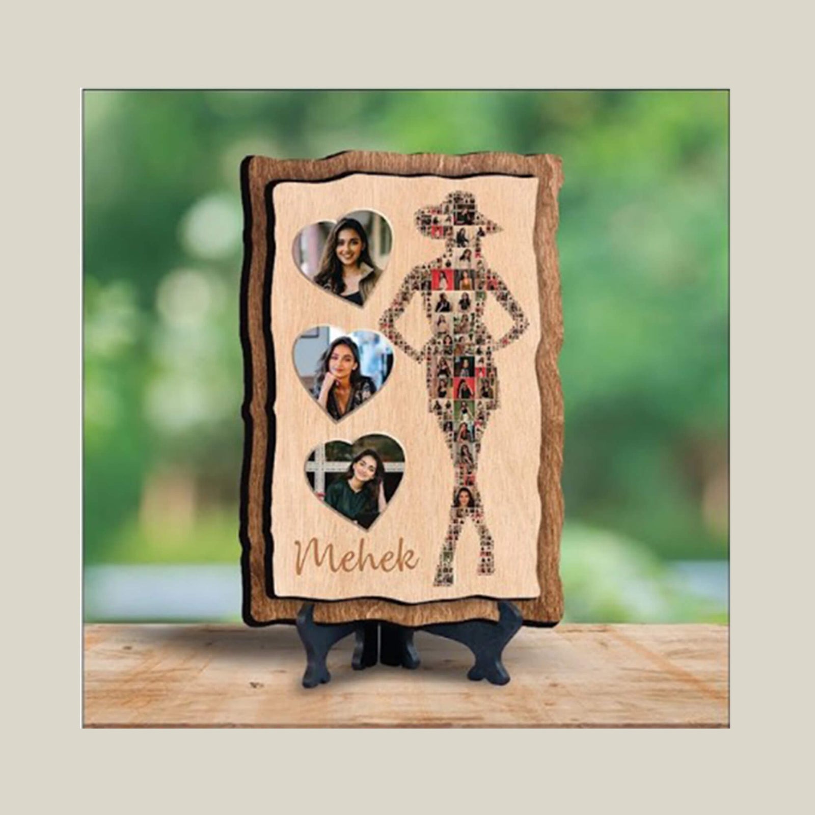 Mosaic Photo Frame Plaque - MDF Wood, 6x8 Inches, 3 Main Photos & 15-20 Mosaic Photos - product image 2