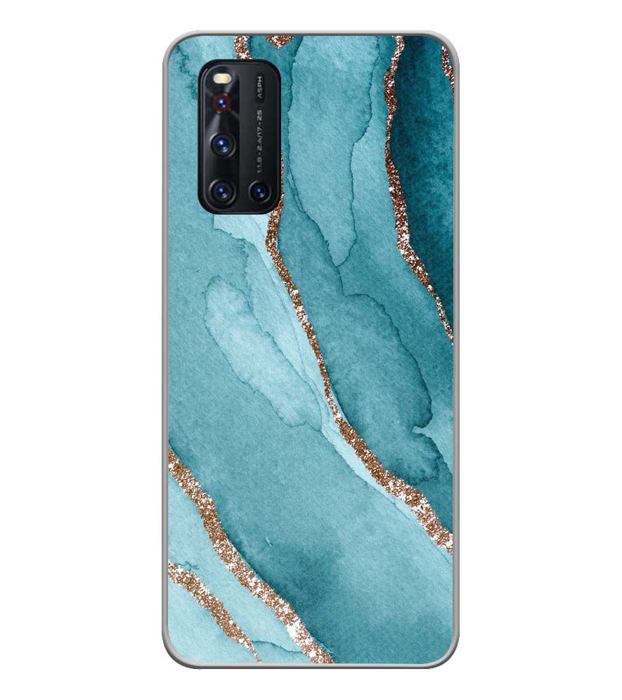 PS1329-Golden Green Marble Back Cover for Vivo V19
