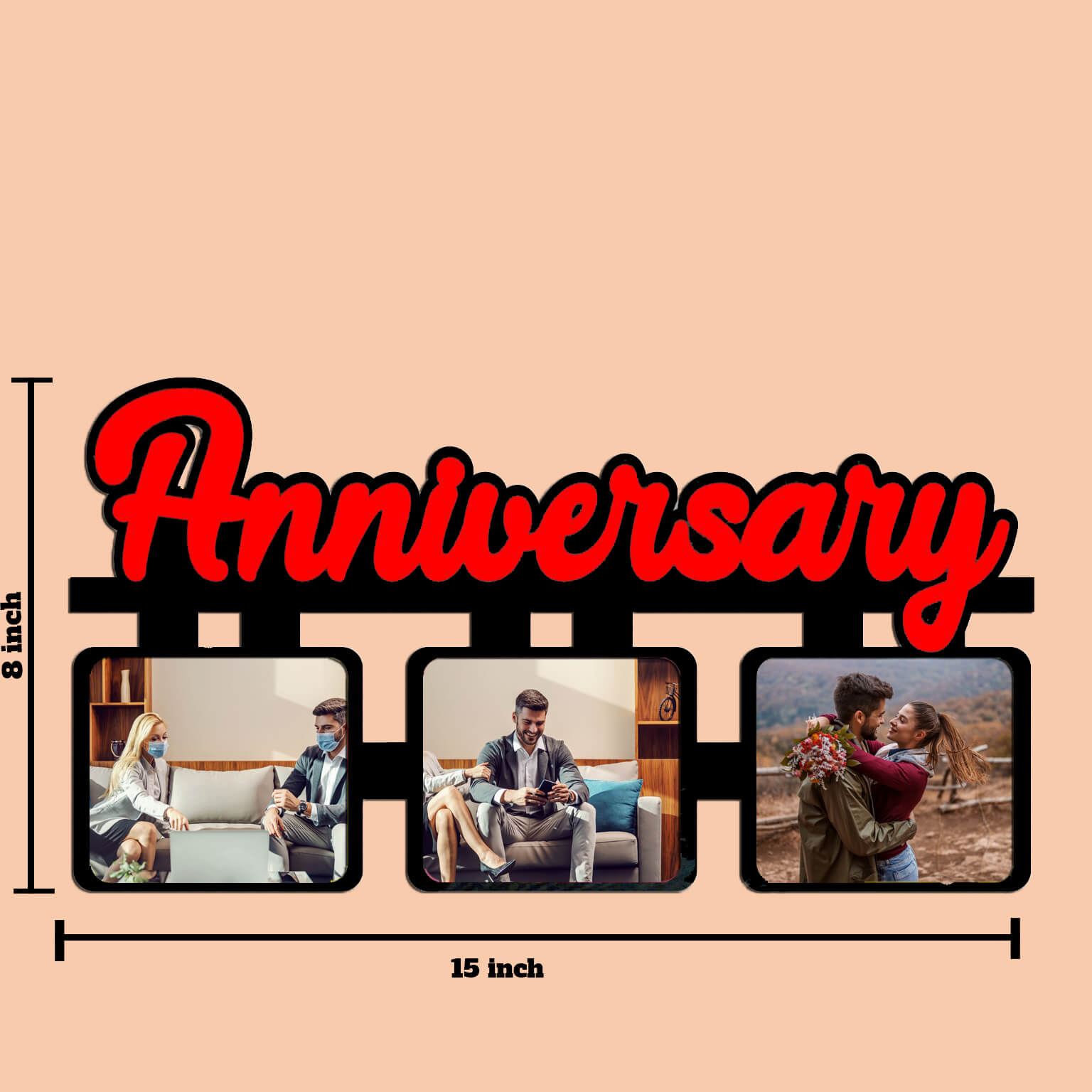 Laser Cut Photo Frame Anniversary Photos with Three Photos - corporate gift by YuBingo