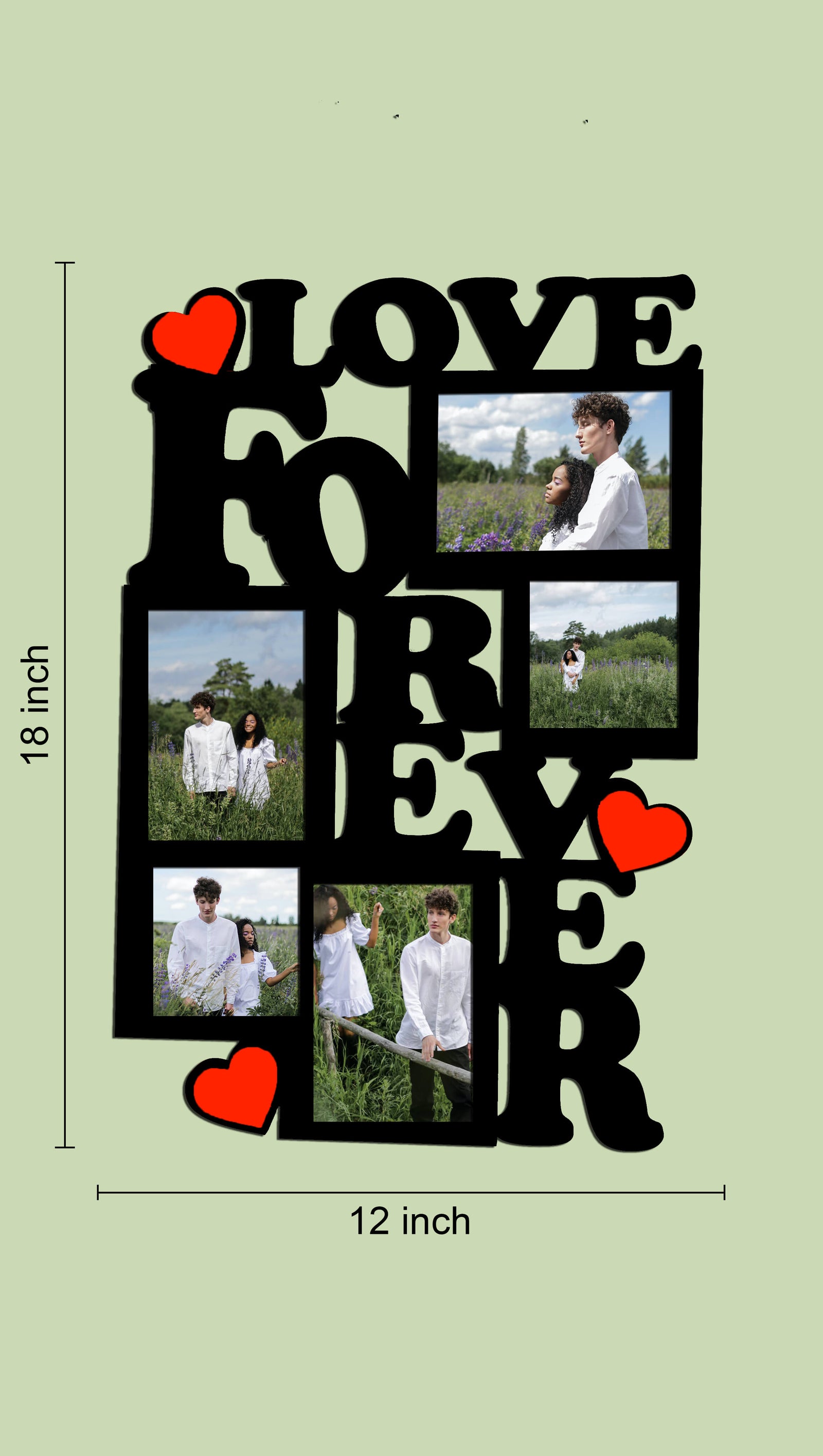 Laser Cut Photo Frame Love Forever Photos with Five Photos, MDF Wood, 12x18 Inches - product image 2