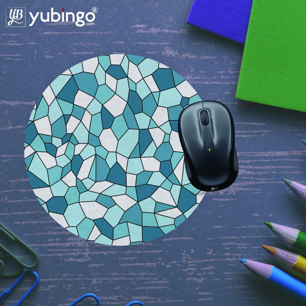 Blue Mosaic Mouse Pad (Round)-Image5