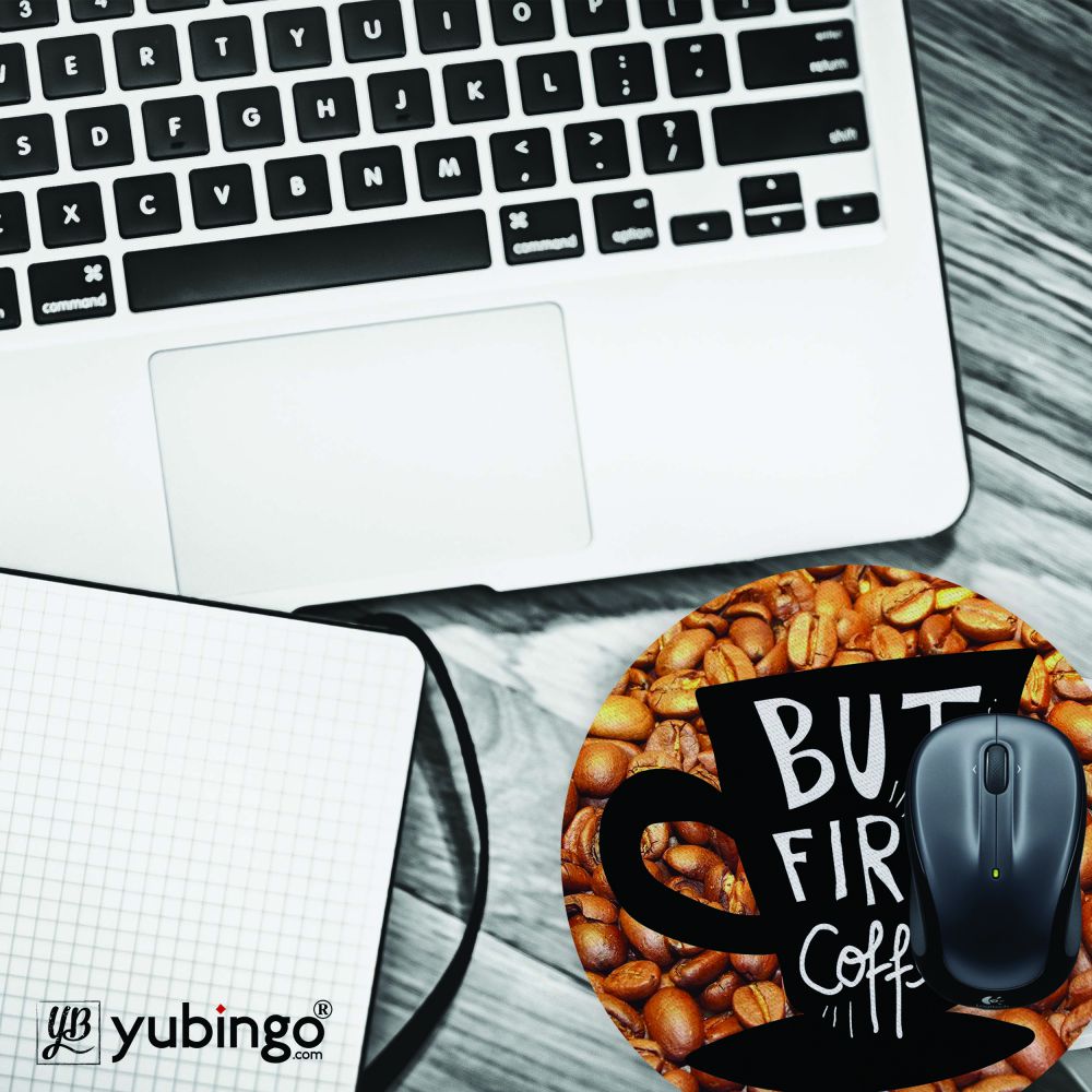 Coffee First Mouse Pad (Round)-Image4