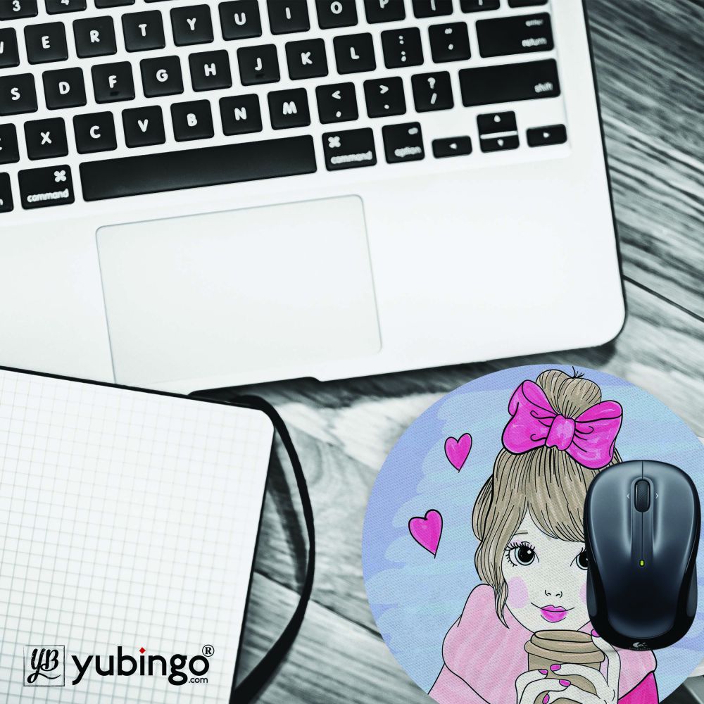 Cute Girl Mouse Pad (Round)-Image4