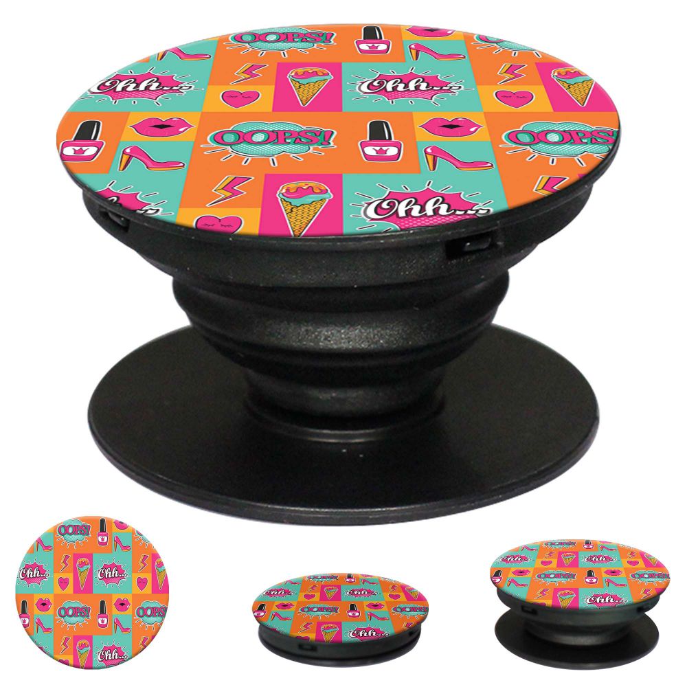 Girlie Lipstick Shoes Pattern Mobile Grip Stand (Black)-Image2
