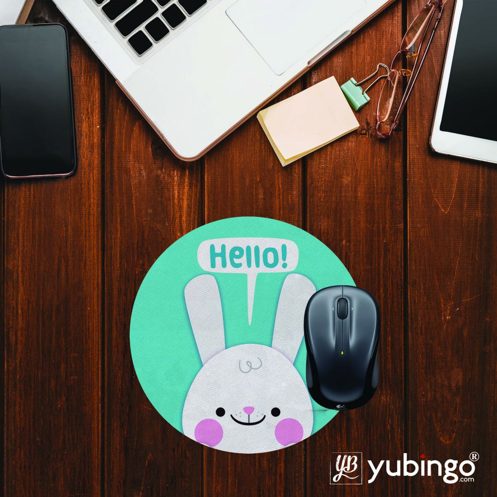 Hello Rabbit Mouse Pad (Round)-Image2