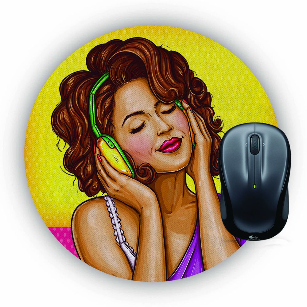 Music Girl Mouse Pad (Round)
