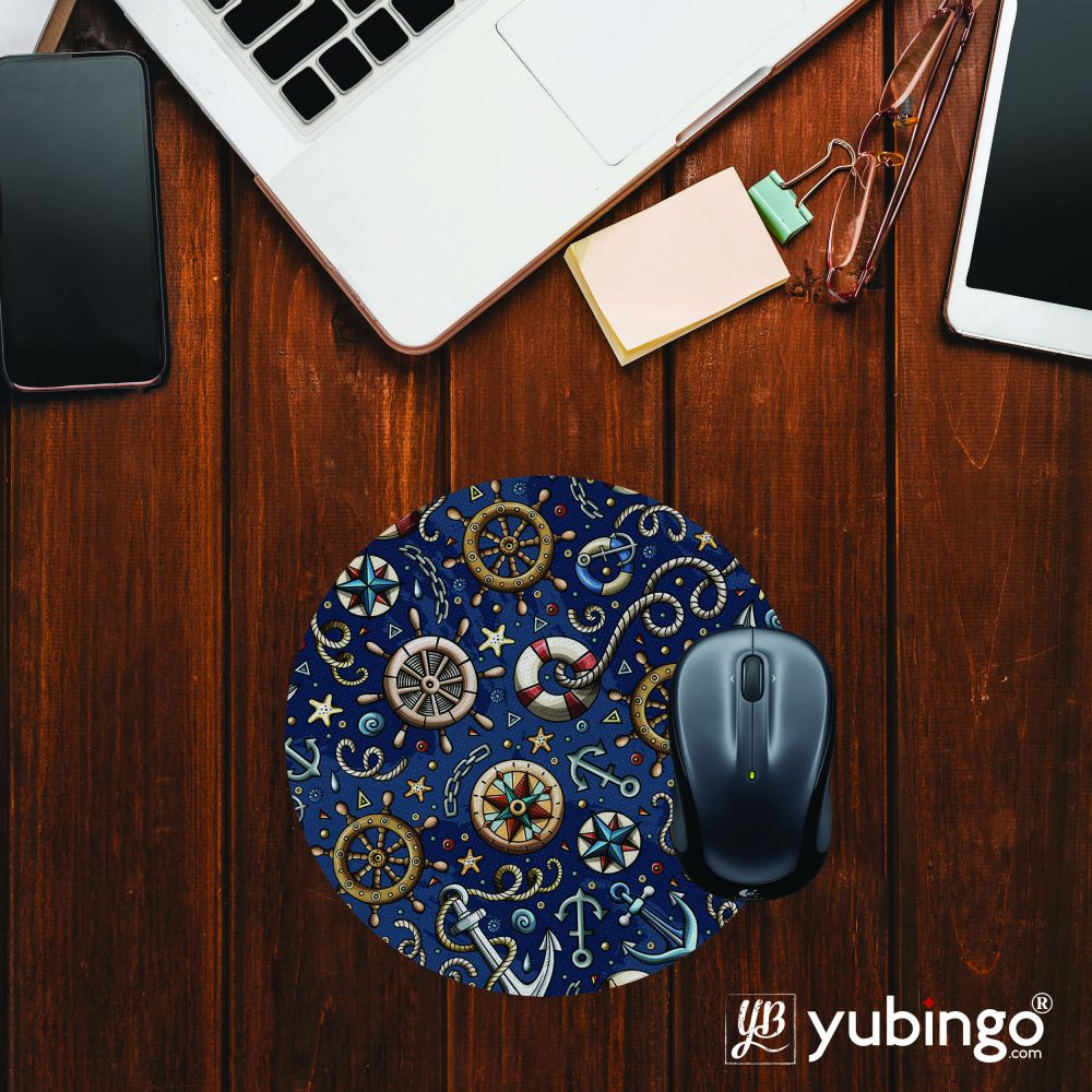Nautical Blue Mouse Pad (Round)-Image2