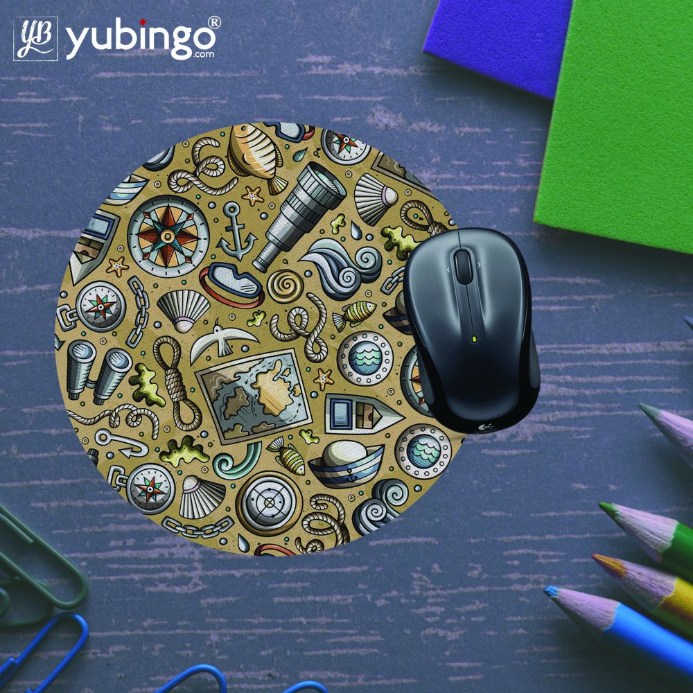 Nautical Brown Mouse Pad (Round)-Image5