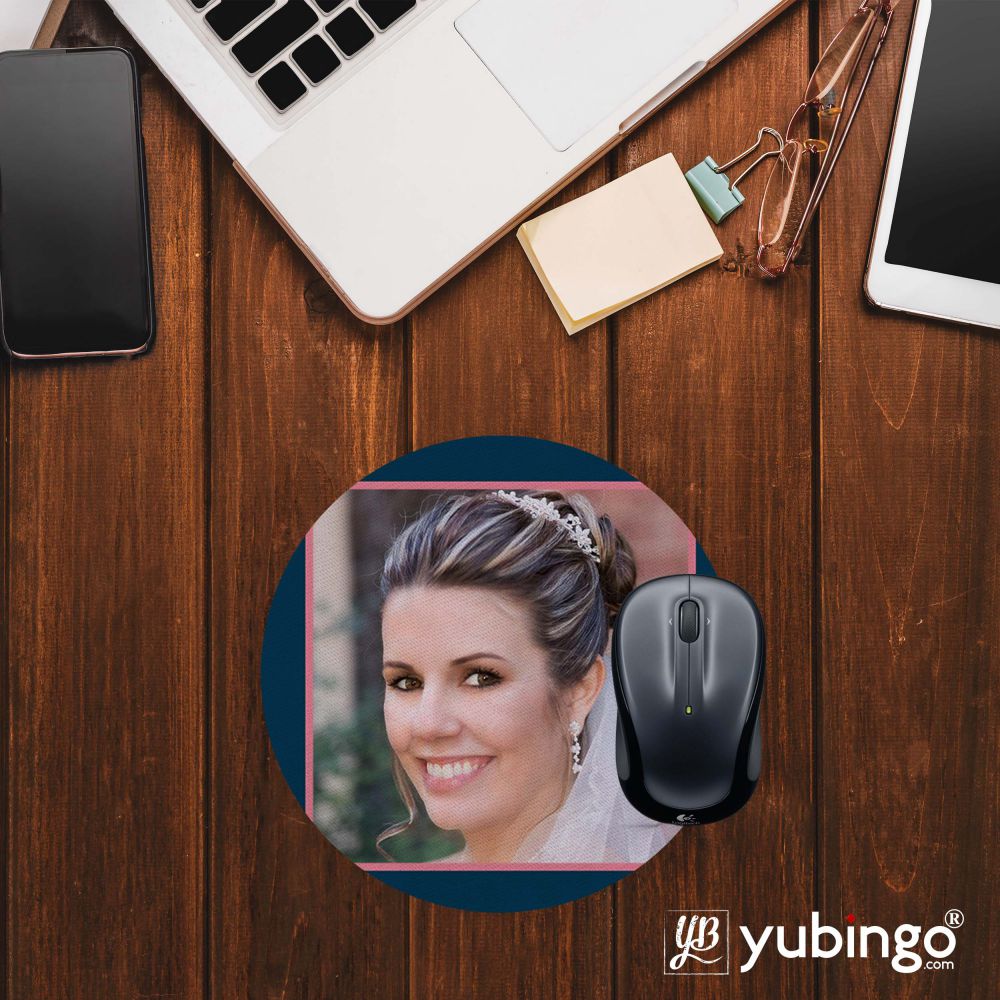 Photo with Pink Border Mouse Pad (Round)-Image2