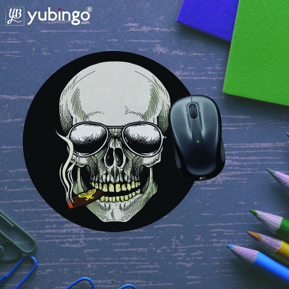 Smoking Skull Mouse Pad (Round)-Image5