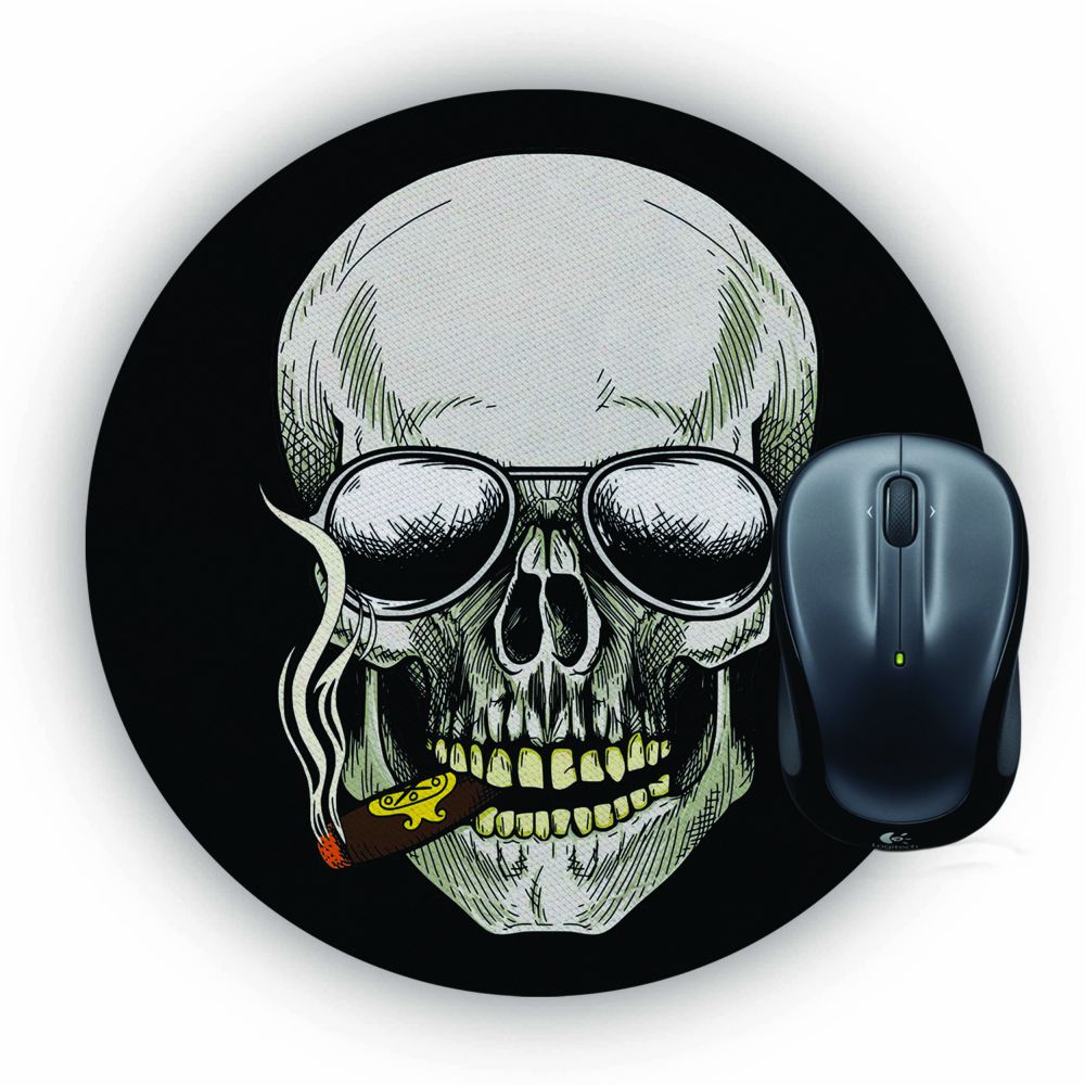 Smoking Skull Mouse Pad (Round)