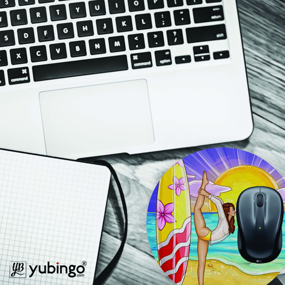 Sunrise with Yoga Mouse Pad (Round)-Image4