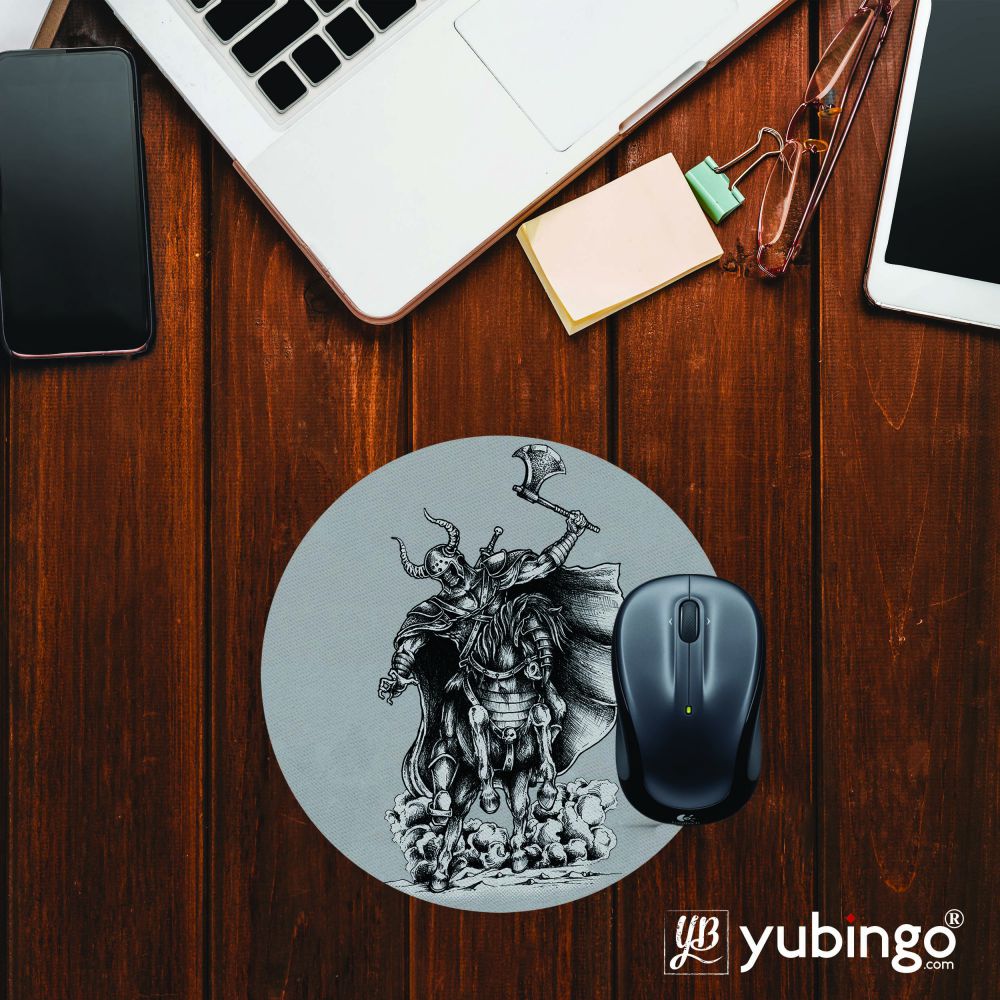 Warrior Skull Mouse Pad (Round)-Image2