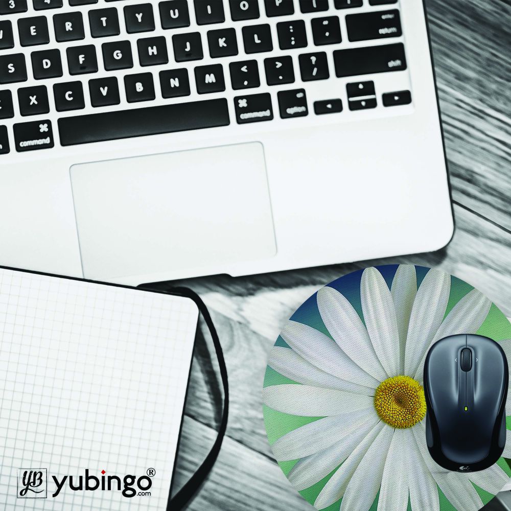 White Flower Mouse Pad (Round)-Image4