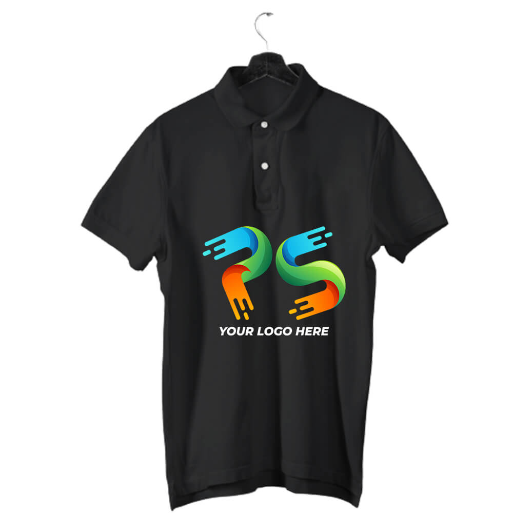 Black Customised Men's Polo Neck T-Shirt - Front Print