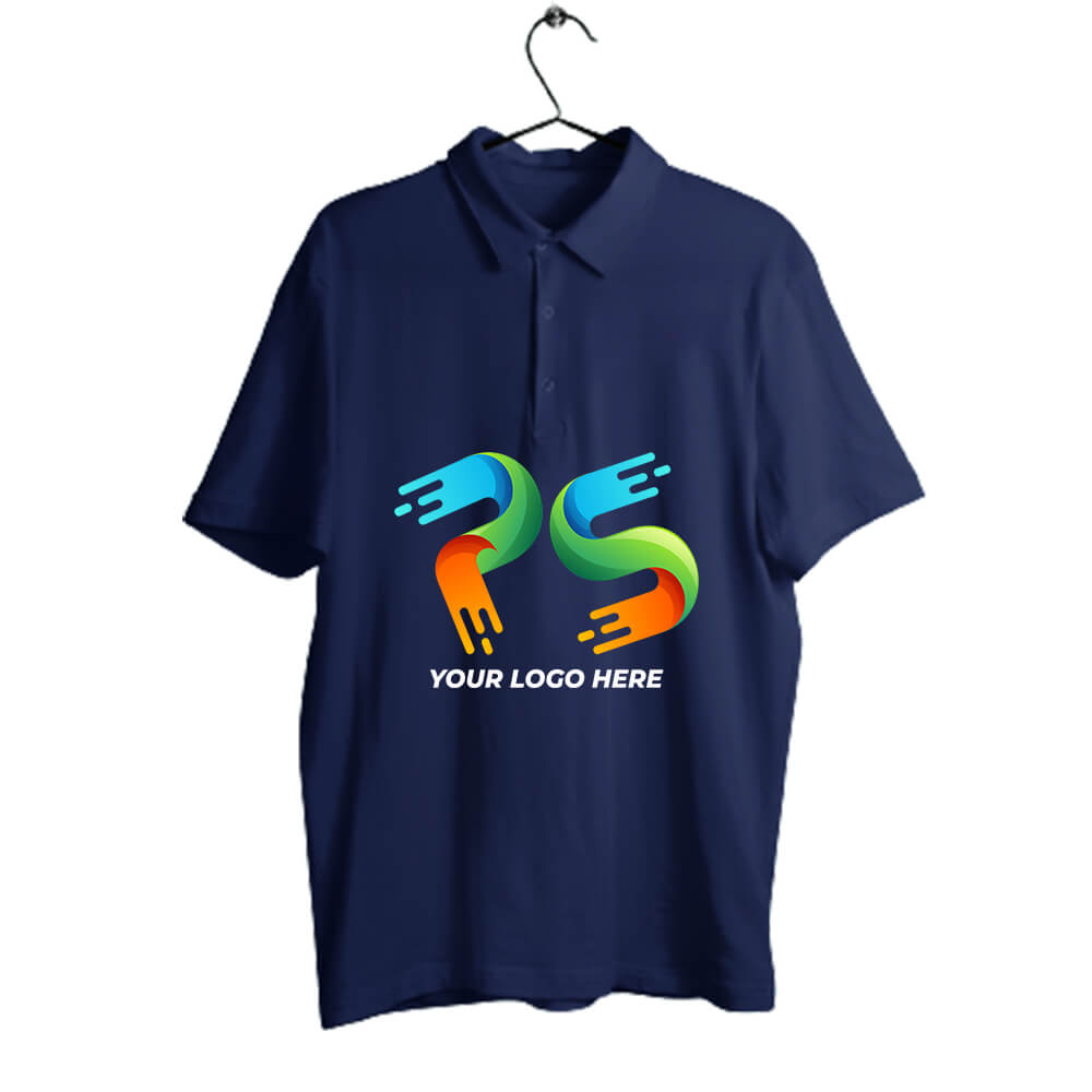 Navy Blue Customised Men's Polo Neck T-Shirt - Front Print