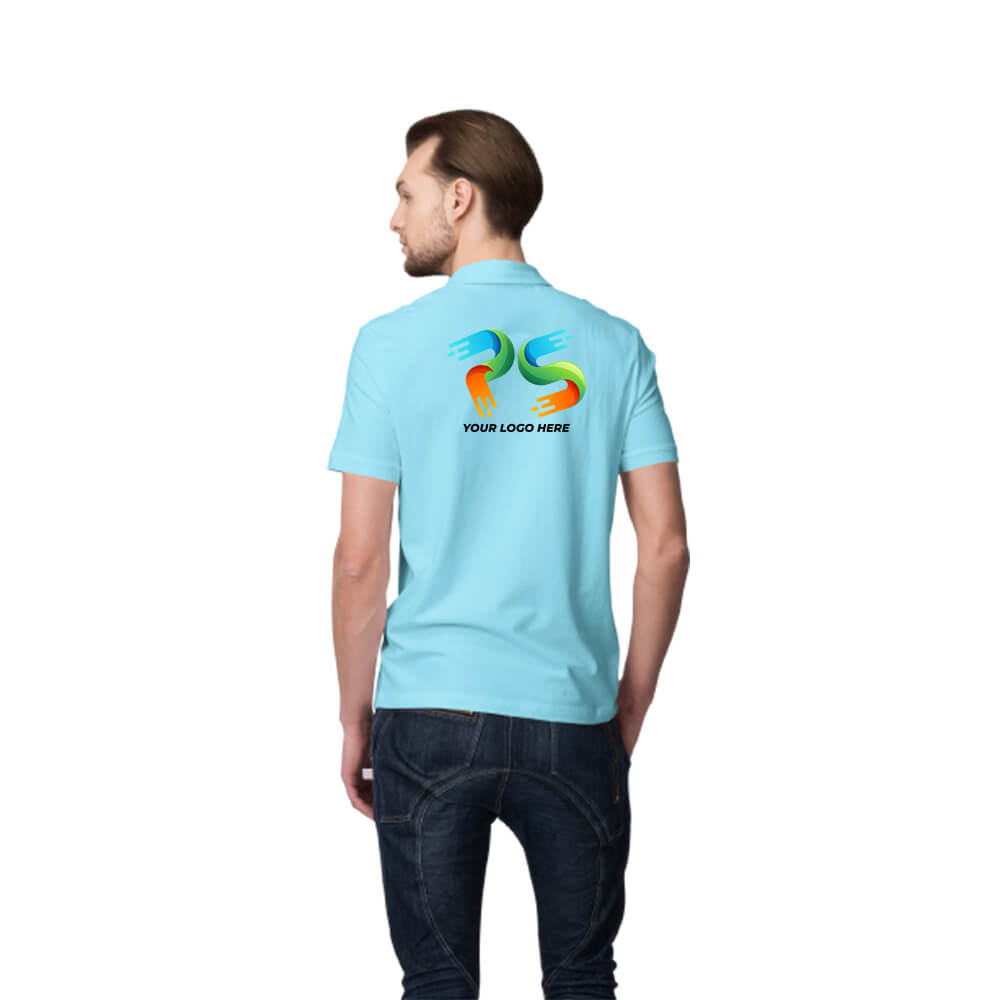 Sky Blue Customised Men's Polo Neck T-Shirt - Front and Back Print