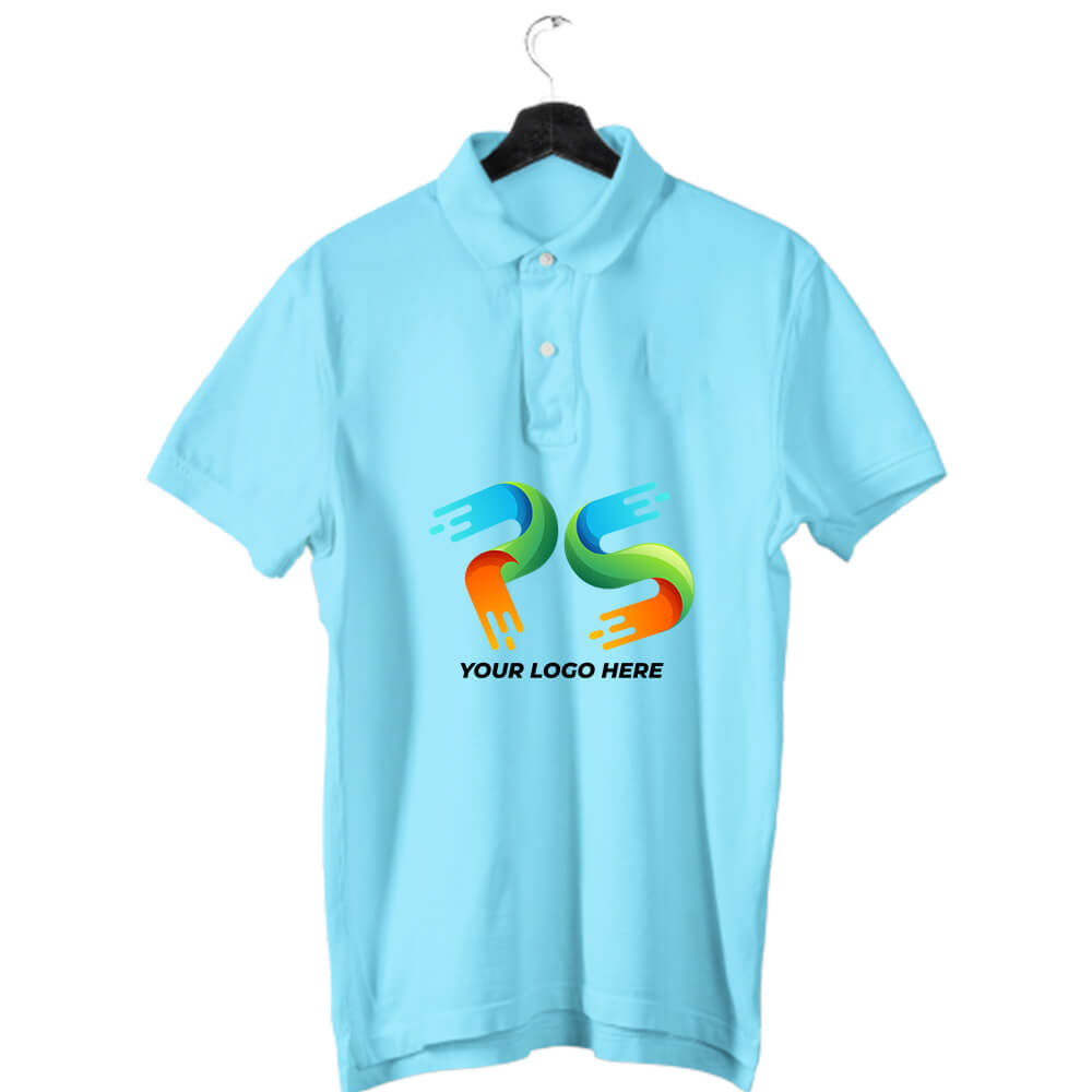 Sky Blue Customised Men's Polo Neck T-Shirt - Front Print