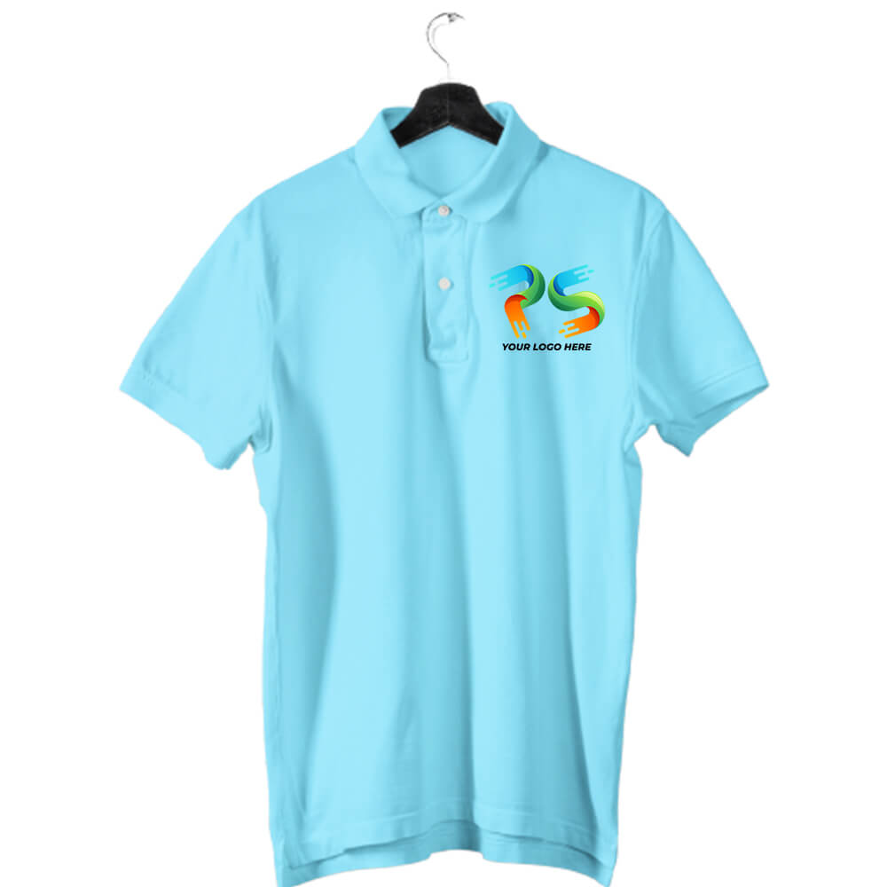 Sky Blue Customised Men's Polo Neck T-Shirt - Front Print