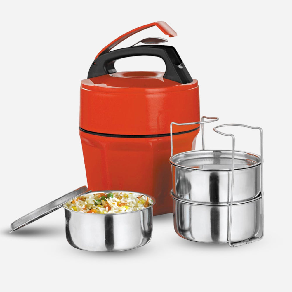 Octomeal Lunch Box - 3 Containers Steel, Available in Red and Blue
