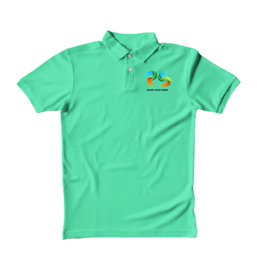 Polo Neck Aqua Melange Customised Kids T-Shirt - Front Print