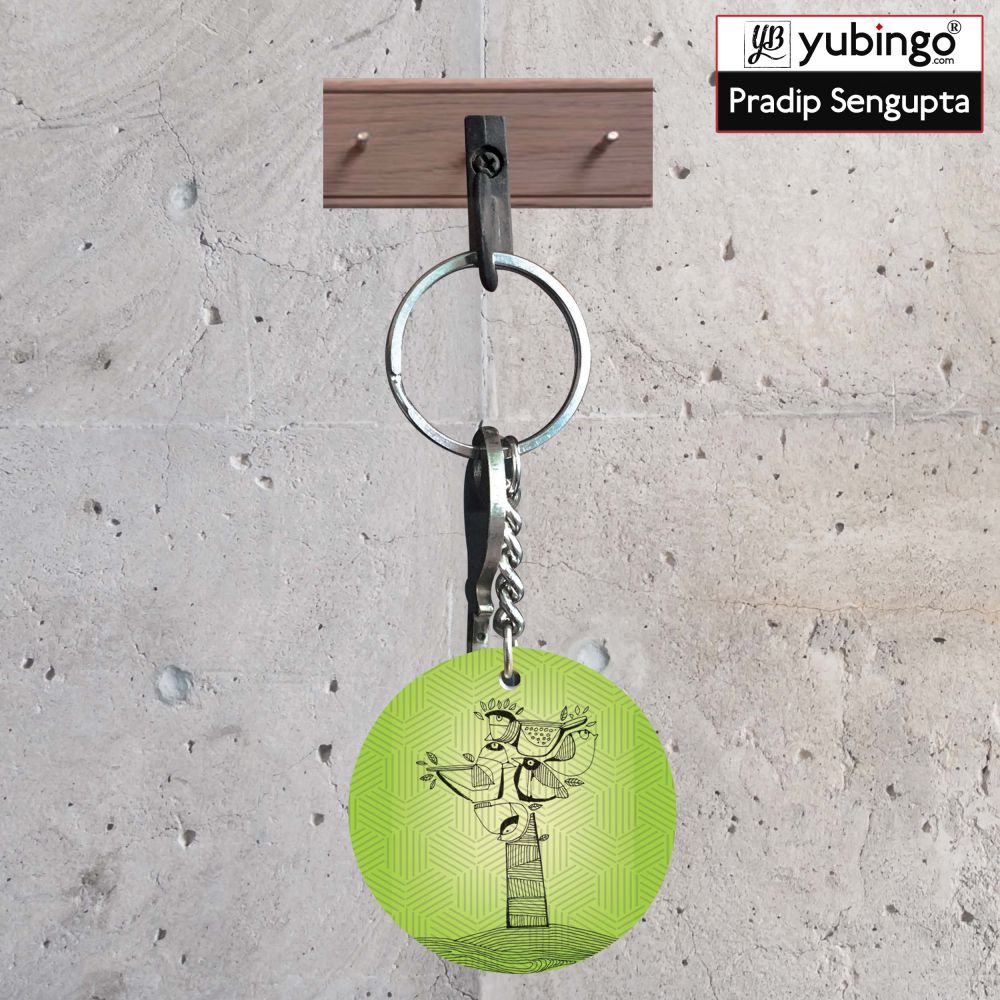 Tree birds Round Keychain-Image2