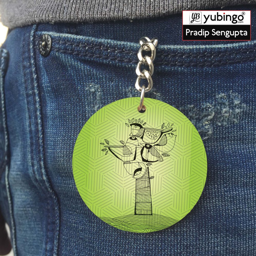 Tree birds Round Keychain-Image4