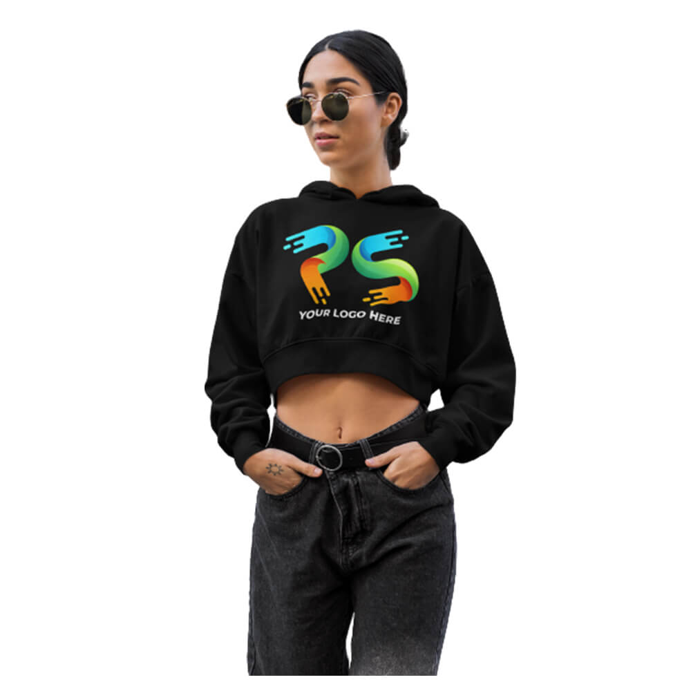 Black Customised Women's Crop Hoodie - Front Print