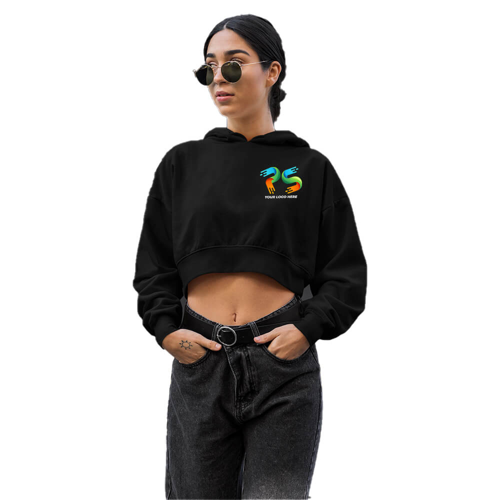 Black Customised Women's Crop Hoodie - Front and Back Print