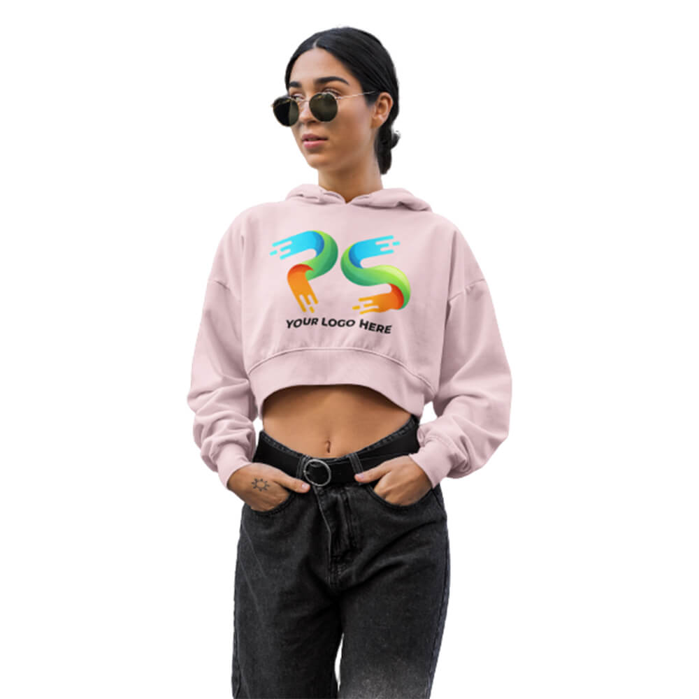 Soft Pink Customised Women's Crop Hoodie - Front and Back Print